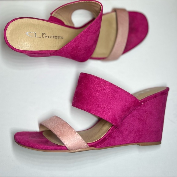 Pink suede sandal wedge with double strap - Picture 6 of 11
